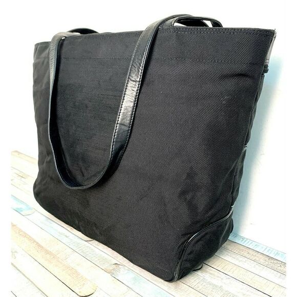 LARGE ST DENIS BLACK NYLON BLACK LEATHER TRIM HANDLES TOTE SHOULDER BAG HANDBAG - Picture 7 of 12